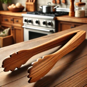 Hand-Carved Wooden Cooking Tongs