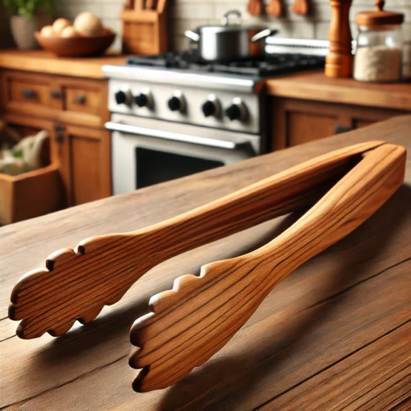 Hand-Carved Wooden Cooking Tongs