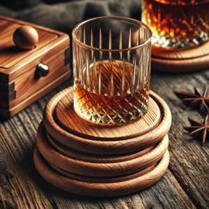 Hand-Carved Wooden Whiskey Glass Coasters