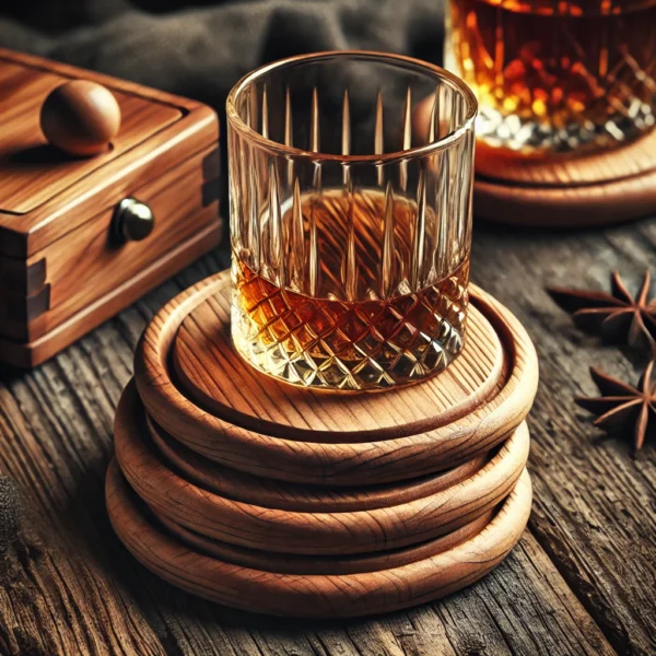 Hand-Carved Wooden Whiskey Glass Coasters