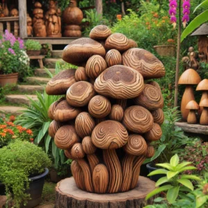 Handmade Wooden Mushroom Cluster