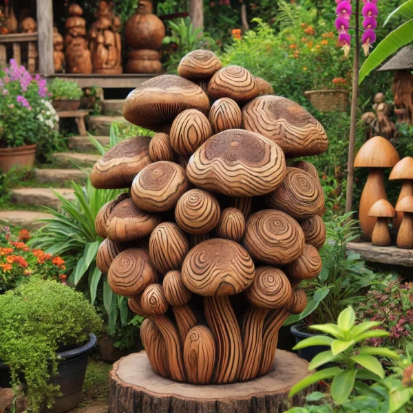 Handmade Wooden Mushroom Cluster