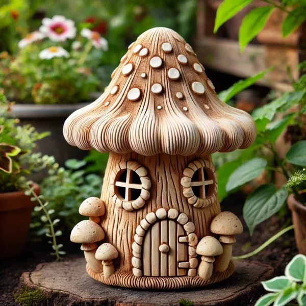 Hand-Carved Wooden Toadstool Fairy House
