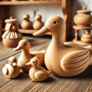 Hand-Carved Wooden Duck Family