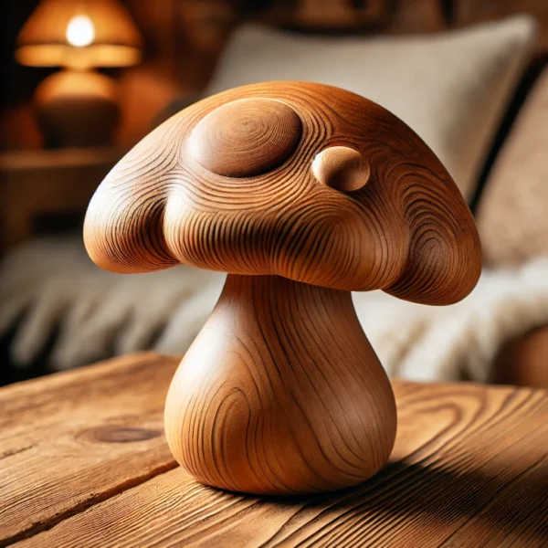 Hand-Carved Wooden Mushroom