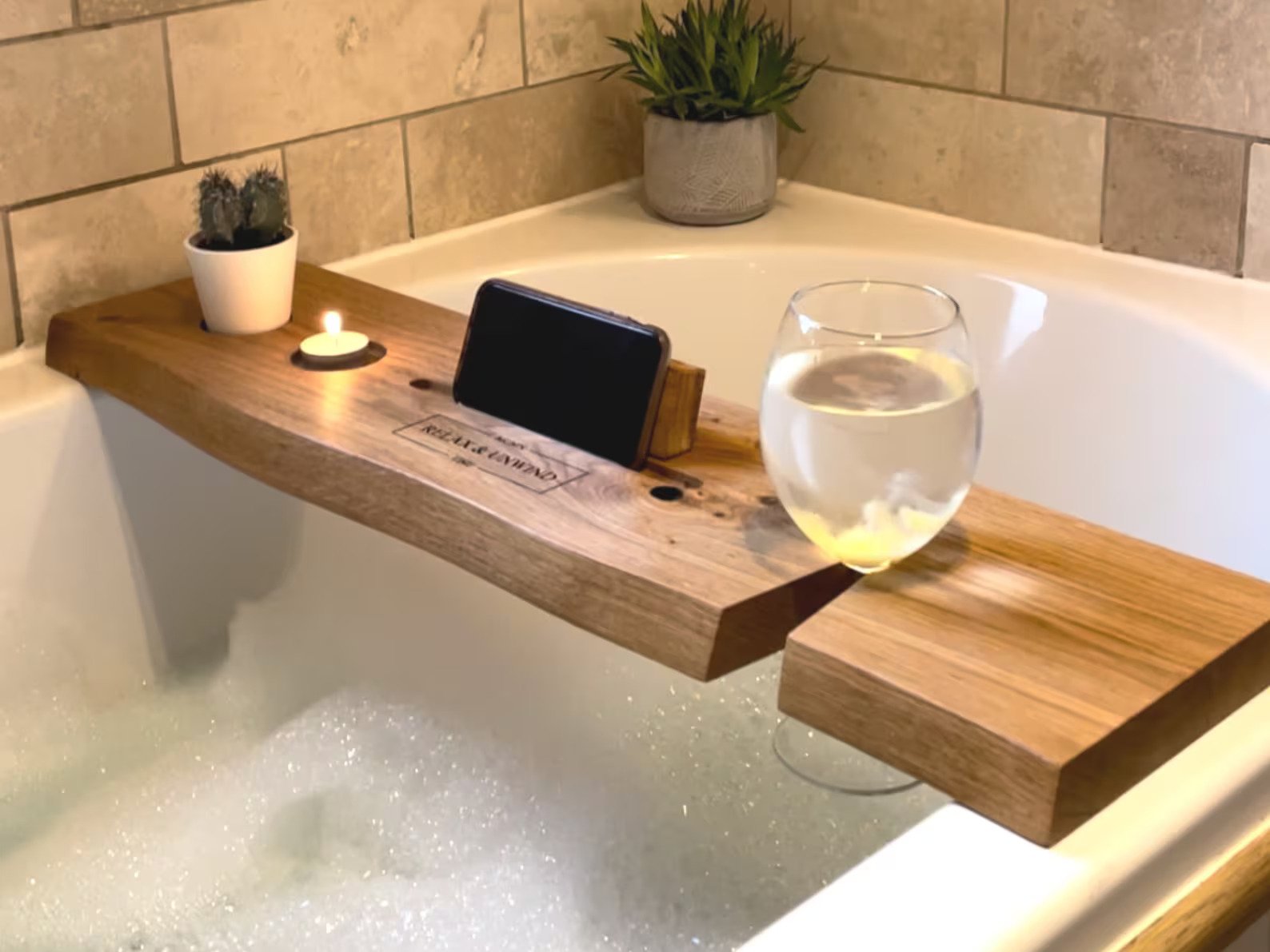 Handcrafted Solid Oak Bath Tray