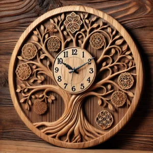 Hand-Carved Wooden Tree of Life Clock